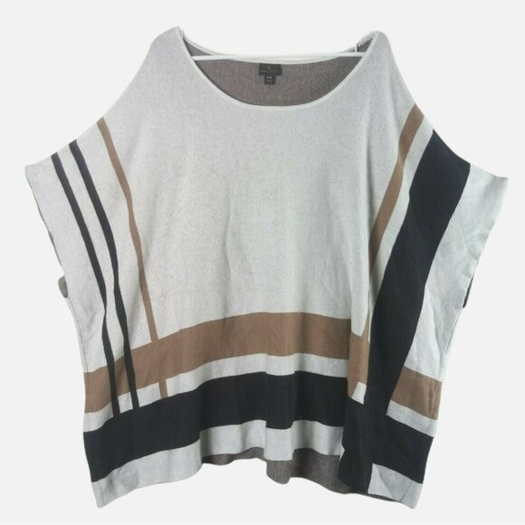 Poncho Sweater Womens S/M Black Brown Southwestern Boho Colorblock Oversized - Picture 1 of 6